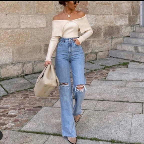 Zara Denim - Zara Wide Leg Ripped Blue Jeans